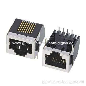RJ45 Connectors, 1*1 port, half shielded, flat pin, 8P8C/8P6C with ear on both sides, bevel edge